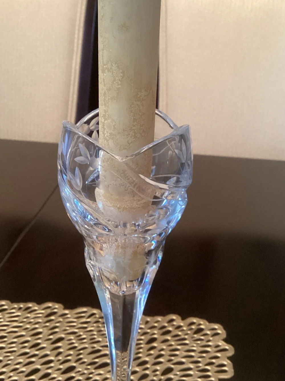 Vintage Mikasa Crystal Candle Holders with Beeswax Taper Candles